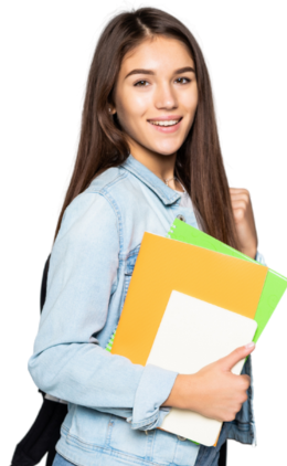 Image of a young female college student holding notebooks.