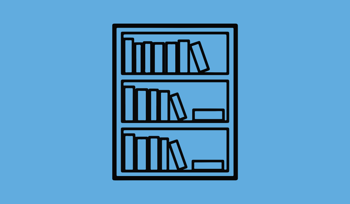 icon showing line drawing of bookshelf