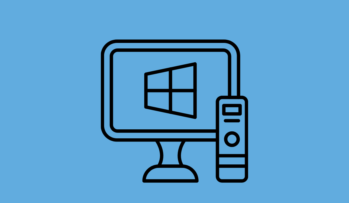 icon showing line drawing of computer with windows logo