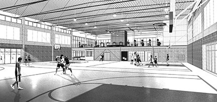 Architect's rendering of WVC Student Rec Center interior