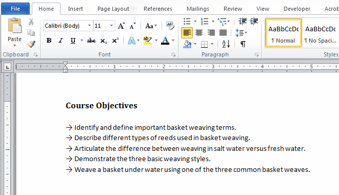Making a list in Word
